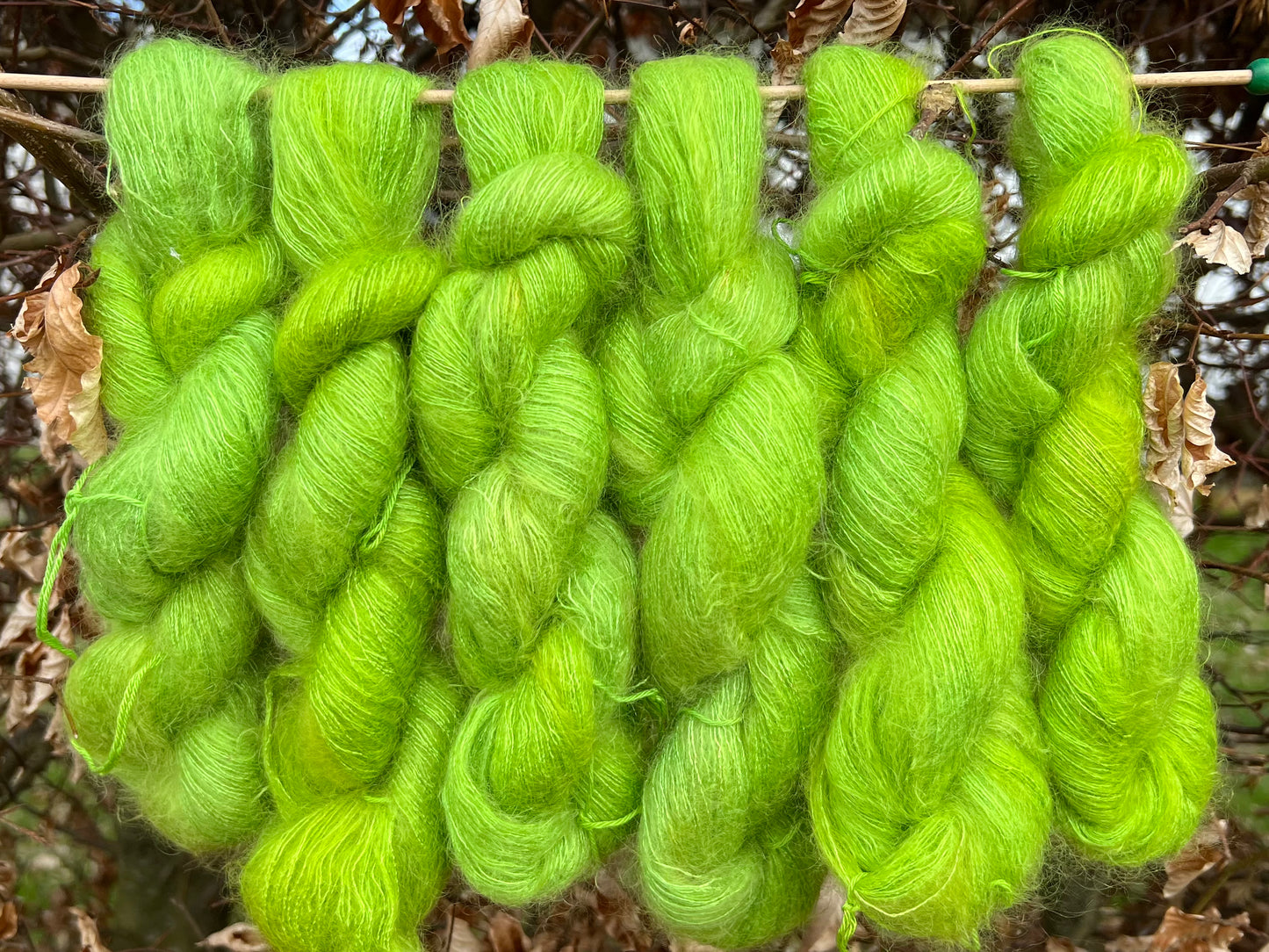 Håndfarvet silkemohair 60/40 💚