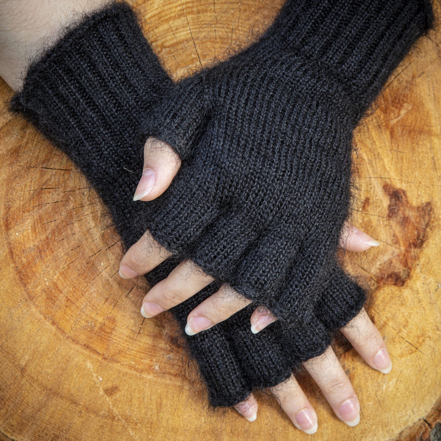Fingerløse handsker i mohair og silke